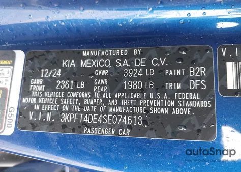 2025 Kia K4 Lxs из США, поврежденный, VIN 3KPFT4DE4SE074613